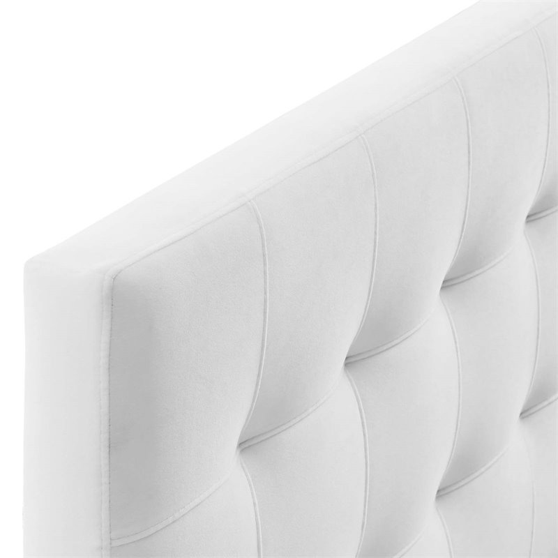 Pemberly Row Biscuit Tufted Full Performance Velvet Headboard in White