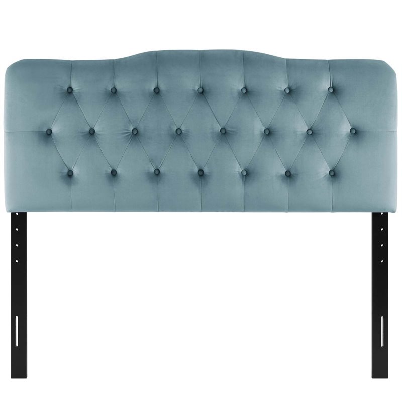 Pemberly Row Queen Diamond Tufted Performance Velvet Headboard in Light Blue