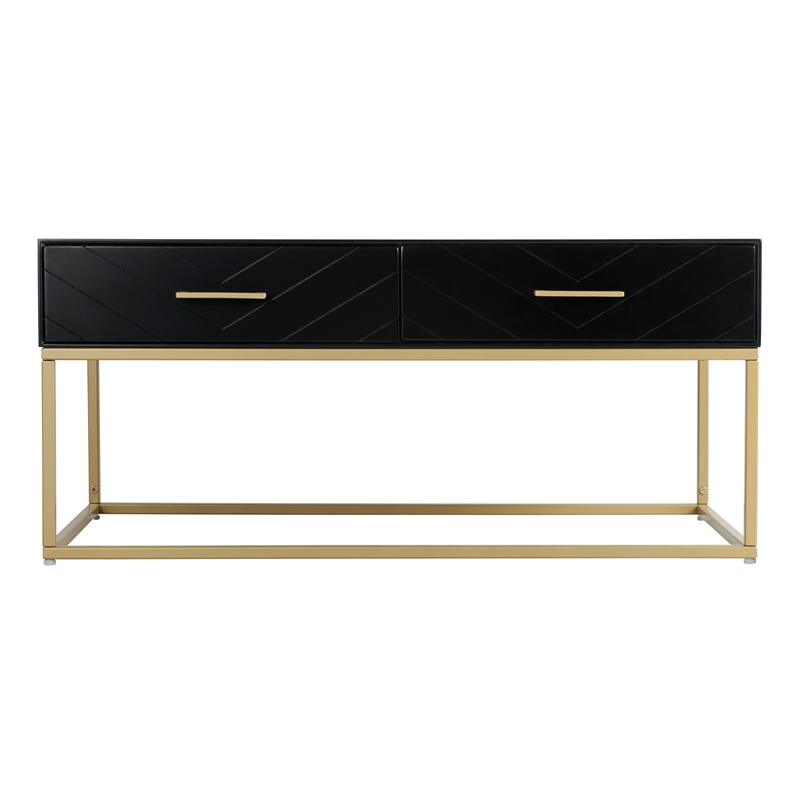 Pemberly Row Contemporary Coffee Table in Black and Gold Finish