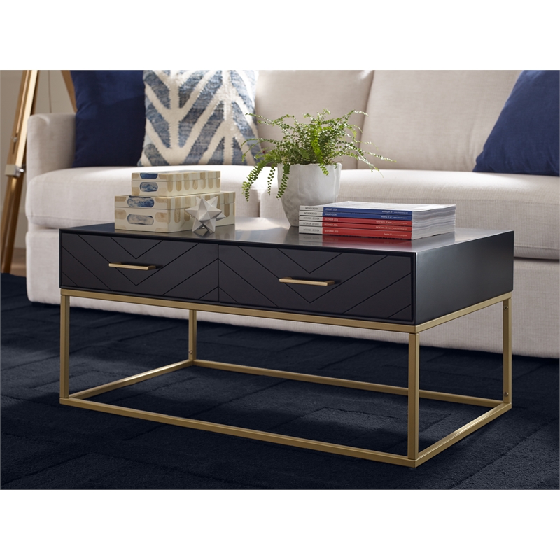 Pemberly Row Contemporary Coffee Table in Black and Gold Finish