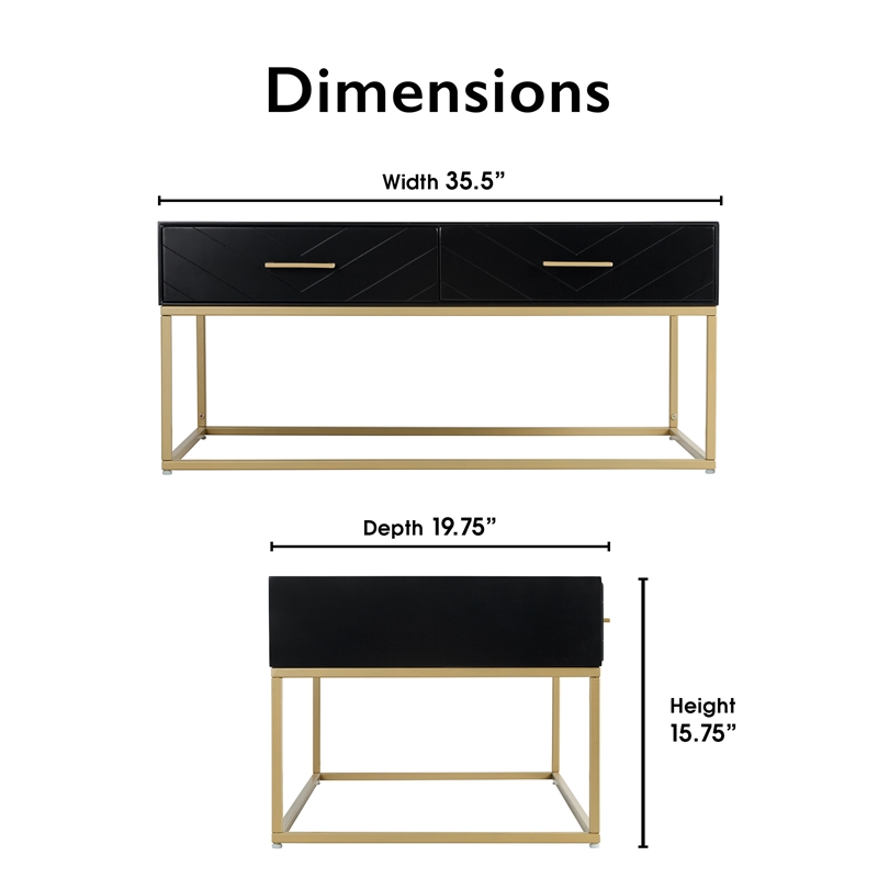 Pemberly Row Contemporary Coffee Table in Black and Gold Finish