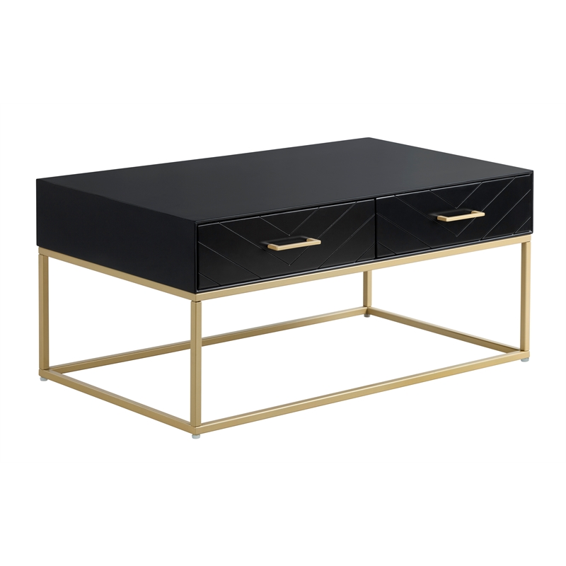 Pemberly Row Contemporary Coffee Table in Black and Gold Finish