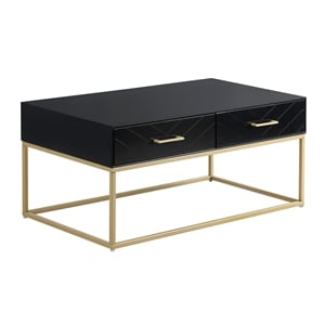 Pemberly Row Contemporary Coffee Table in Black and Gold Finish