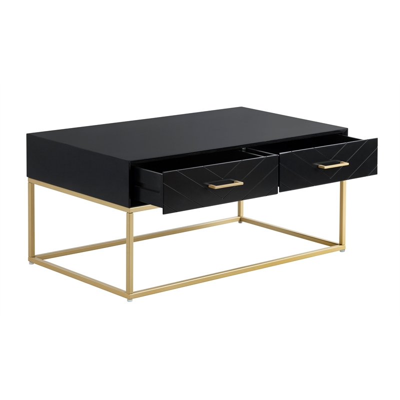 Pemberly Row Contemporary Coffee Table in Black and Gold Finish