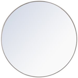 Pemberly Row Contemporary 48&quot Round Metal Frame Mirror in Silver