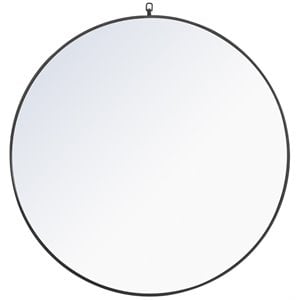 Pemberly Row Modern 42&quot Round Metal Frame Hooked Mirror in Black