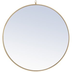 Pemberly Row Modern 42&quot Round Metal Frame Hooked Mirror in Brass