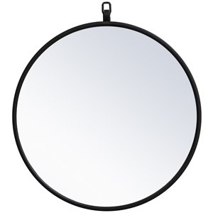 Pemberly Row 18&quot Round Mid-Century Metal Frame Hooked Mirror in Black