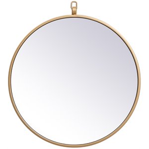 Pemberly Row 18&quot Round Mid-Century Metal Frame Hooked Mirror in Brass