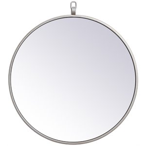 Pemberly Row 18&quot Round Mid-Century Metal Frame Hooked Mirror in Silver