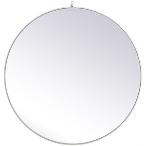 Pemberly Row 45&quot Round Mid-Century Metal Frame Hooked Mirror in Silver