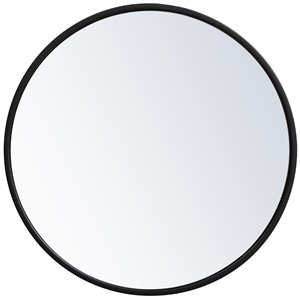 Pemberly Row 18&quot Round Mid-Century Metal Frame Mirror in Black