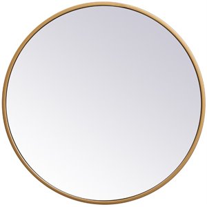 Pemberly Row 18&quot Round Mid-Century Metal Frame Mirror in Brass