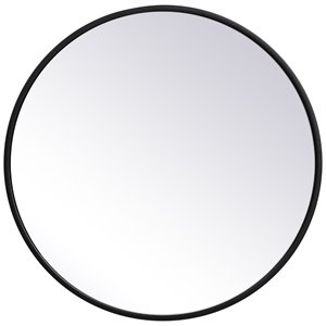 Pemberly Row 21&quot Round Mid-Century Metal Frame Mirror in Black