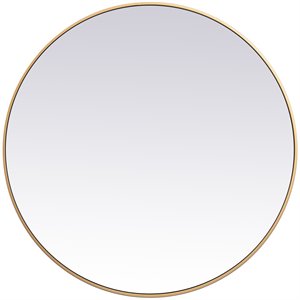 Pemberly Row 39&quot Round Mid-Century Metal Frame Mirror in Brass