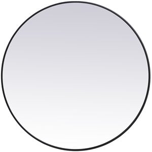 Pemberly Row 45&quot Round Mid-Century Metal Frame Mirror in Black