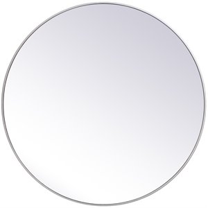 Pemberly Row 45&quot Round Mid-Century Metal Frame Mirror in Silver