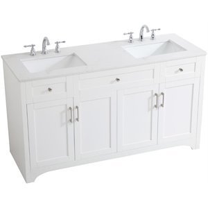 Pemberly Row Modern 60&quot Double Quartz Top Bathroom Vanity in White