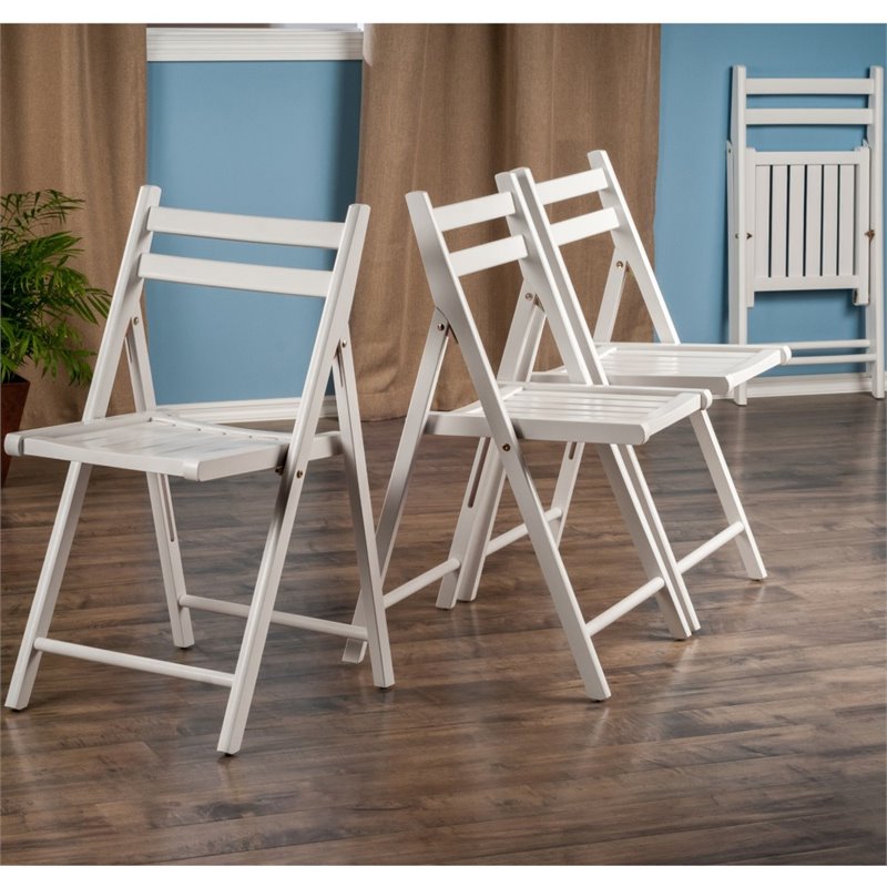 Pemberly Row Transitional Solid Wood Folding Chair in White (Set of 4)