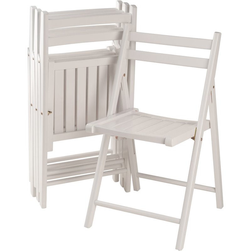 Pemberly Row Transitional Solid Wood Folding Chair in White (Set of 4)