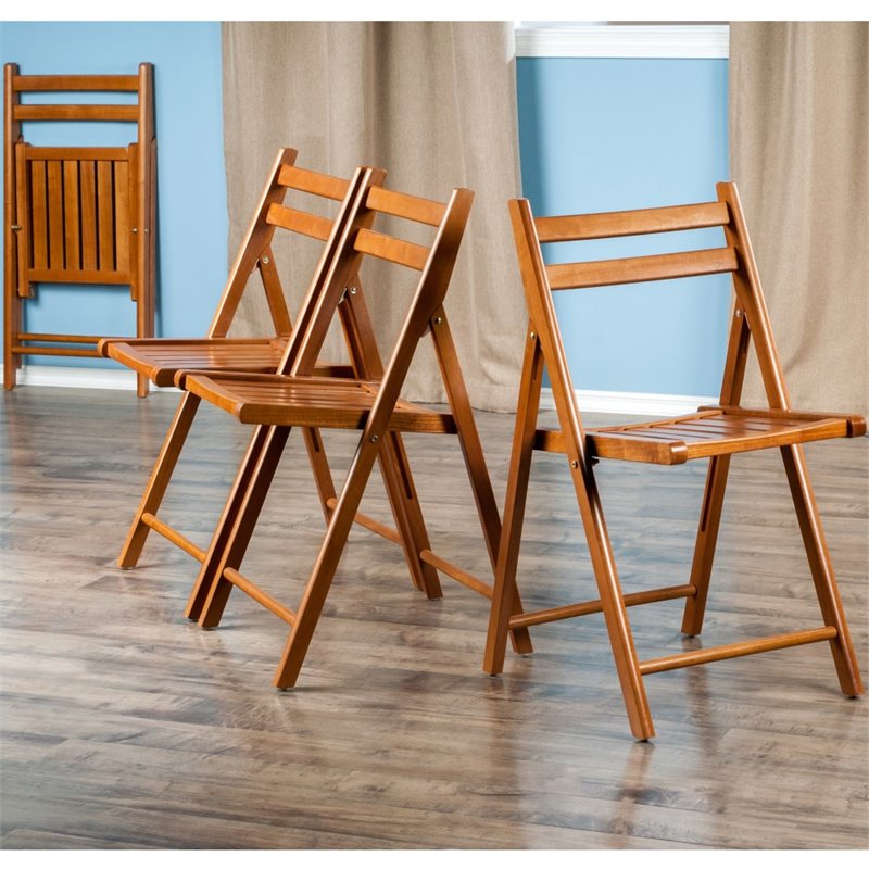 Pemberly Row Transitional Solid Wood Folding Chair in Teak (Set of 4)