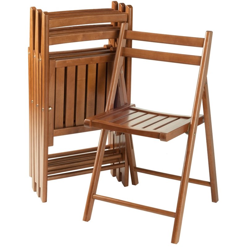 Pemberly Row Transitional Solid Wood Folding Chair in Teak (Set of 4)