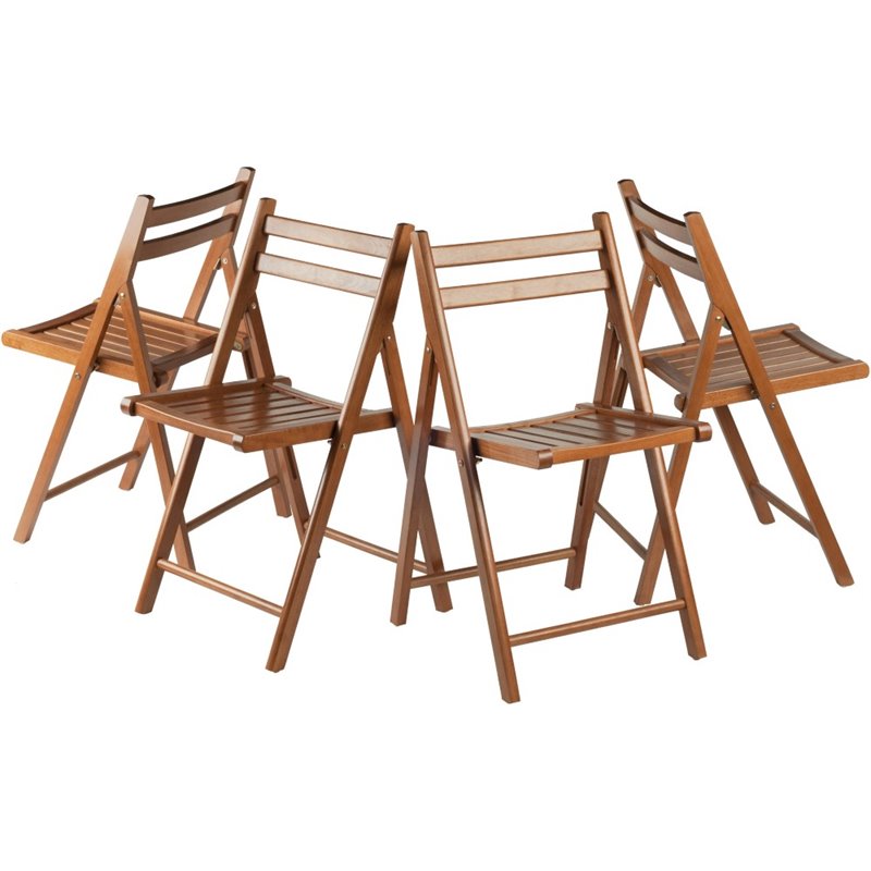 Pemberly Row Transitional Solid Wood Folding Chair in Teak (Set of 4)