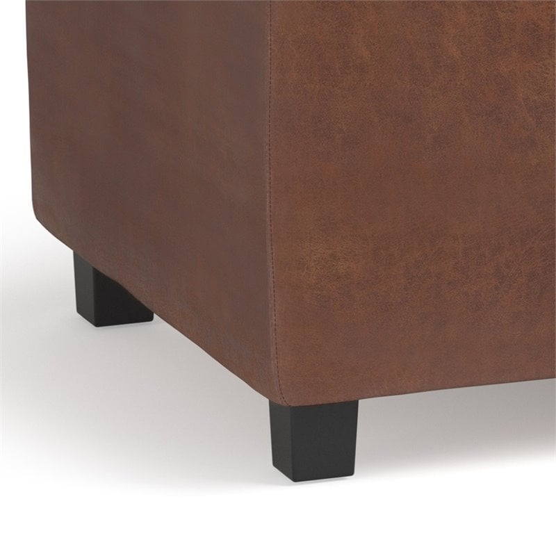 Pemberly Row Faux Air Leather Storage Ottoman in Distressed Saddle Brown