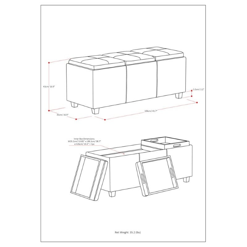 Pemberly Row Faux Air Leather Storage Ottoman in Distressed Saddle Brown
