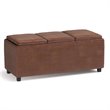 Pemberly Row Faux Air Leather Storage Ottoman in Distressed Saddle Brown