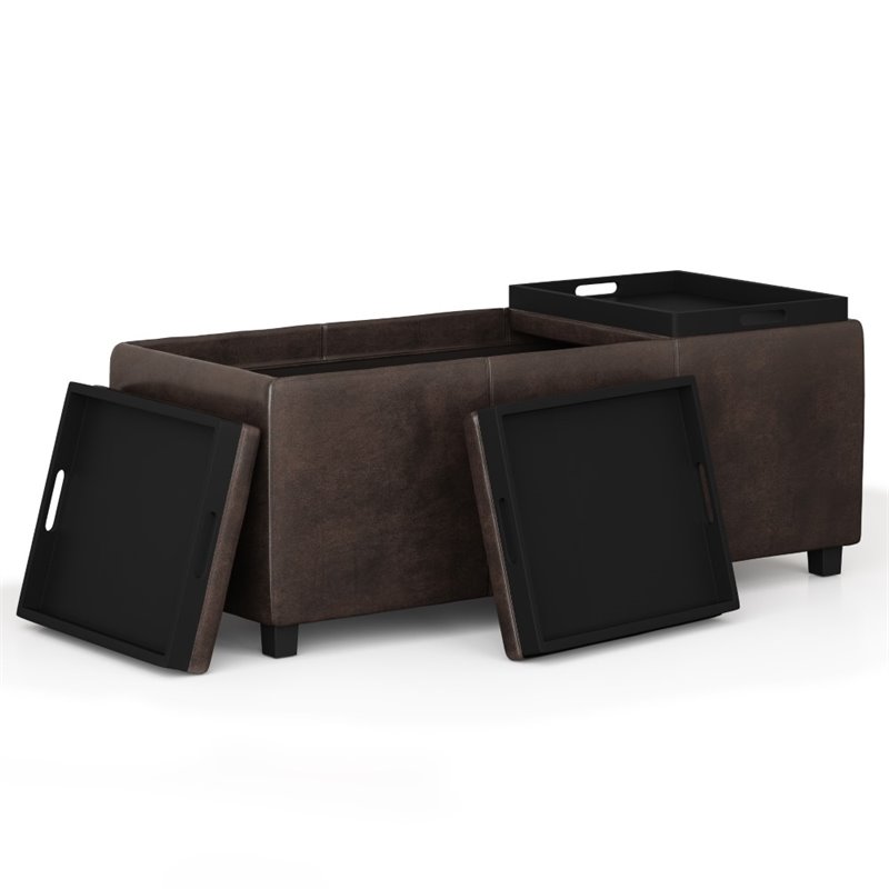Pemberly Row Faux Air Leather Storage Ottoman in Distressed Brown