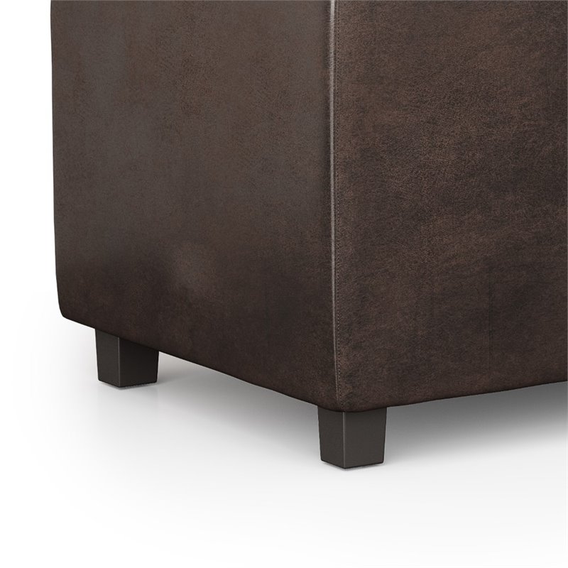 Pemberly Row Faux Air Leather Storage Ottoman in Distressed Brown