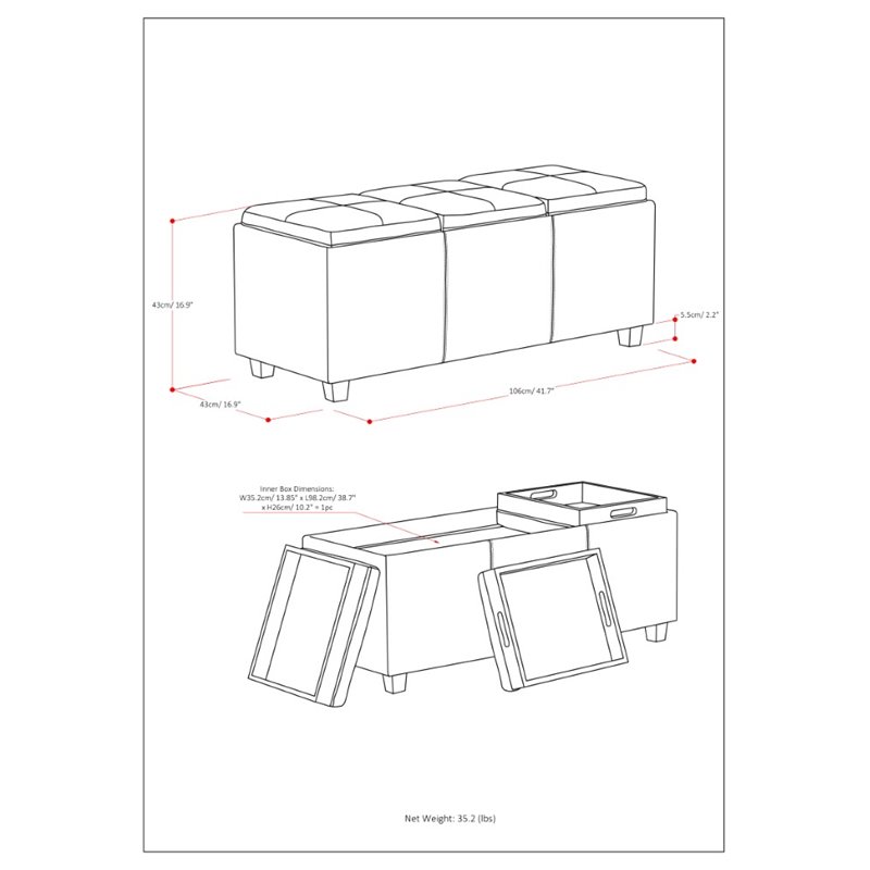 Pemberly Row Faux Air Leather Storage Ottoman in Distressed Brown