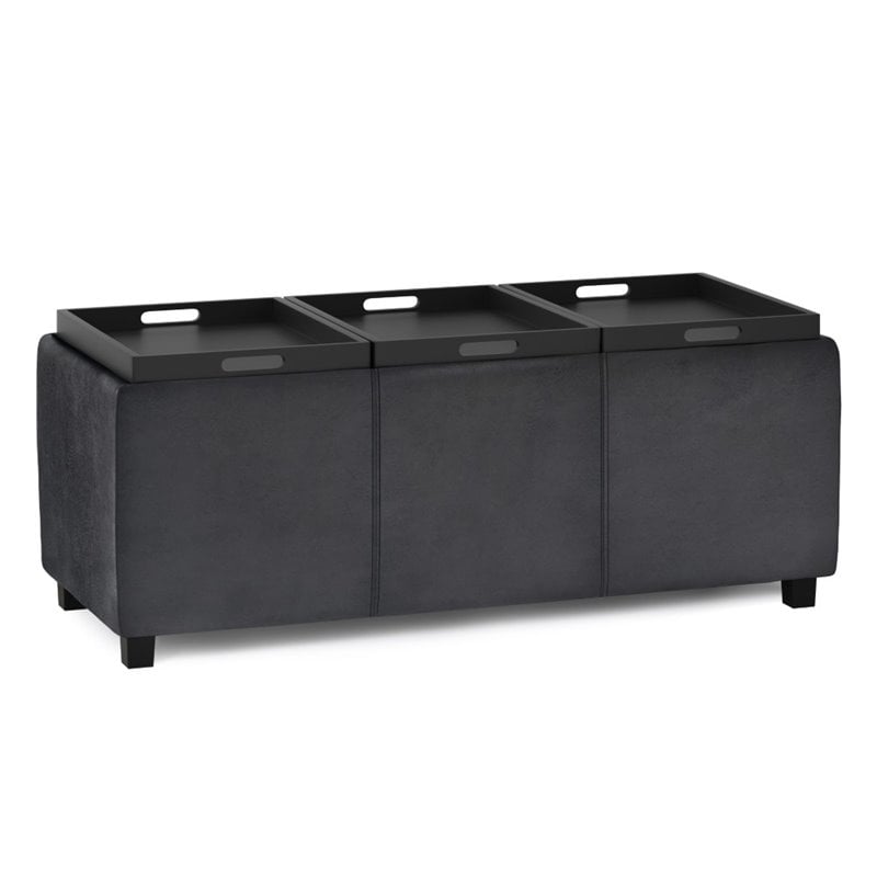 Pemberly Row Faux Air Leather Rectangular Storage Ottoman in Black