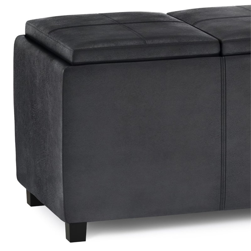 Pemberly Row Faux Air Leather Rectangular Storage Ottoman in Black