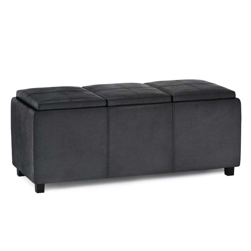 Pemberly Row Faux Air Leather Rectangular Storage Ottoman in Black