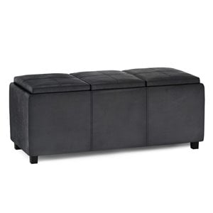 Pemberly Row Faux Air Leather Rectangular Storage Ottoman in Black