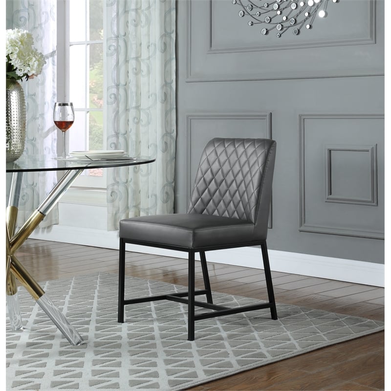 Pemberly Row Quilted Gray Vegan Leather Dining Chair (Set of 2)