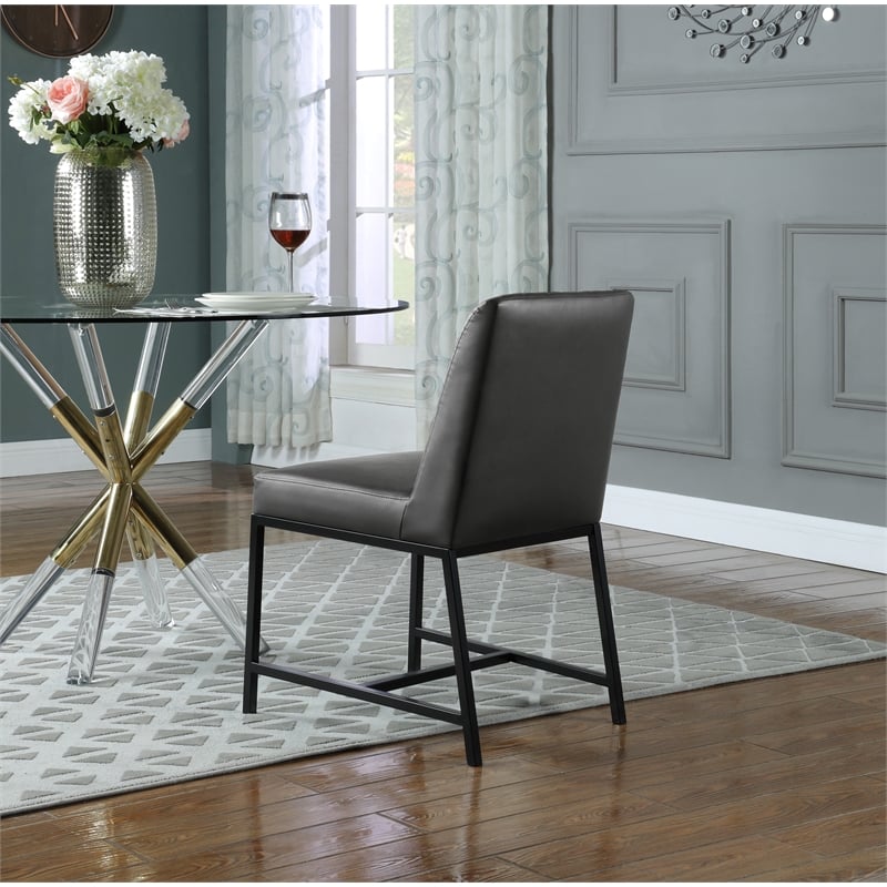 Pemberly Row Quilted Gray Vegan Leather Dining Chair (Set of 2)