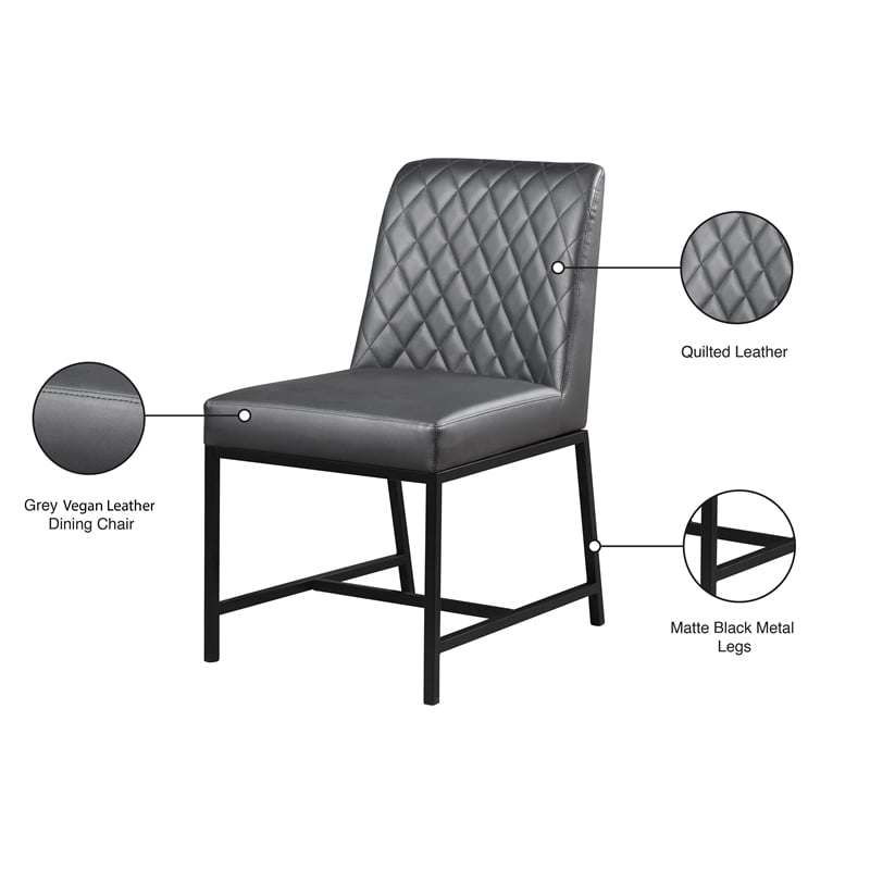 Pemberly Row Quilted Gray Vegan Leather Dining Chair (Set of 2)