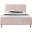 Pemberly Row Deep Detailed Channel Tufted Rich Pink Velvet King Bed