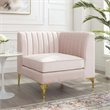 Pemberly Row Modern Channel Tufted Performance Velvet Corner Chair in Pink