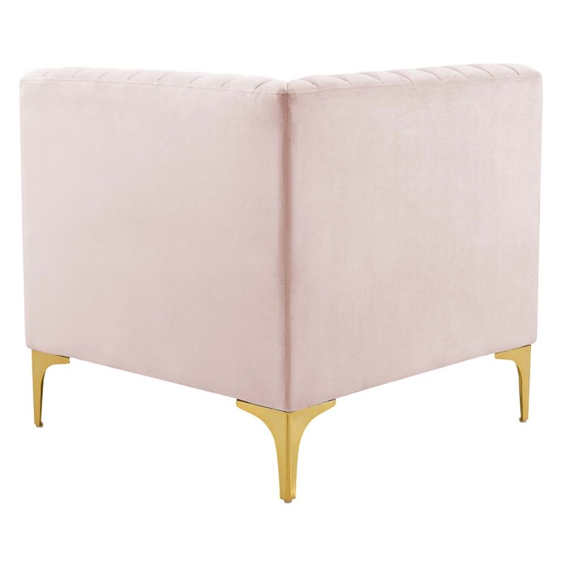 Pemberly Row Modern Channel Tufted Performance Velvet Corner Chair in Pink