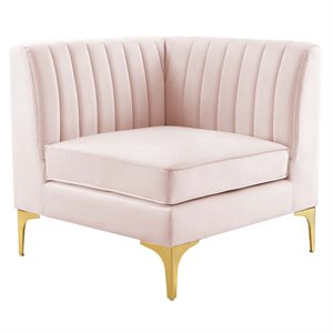 Pemberly Row Modern Channel Tufted Performance Velvet Corner Chair in Pink
