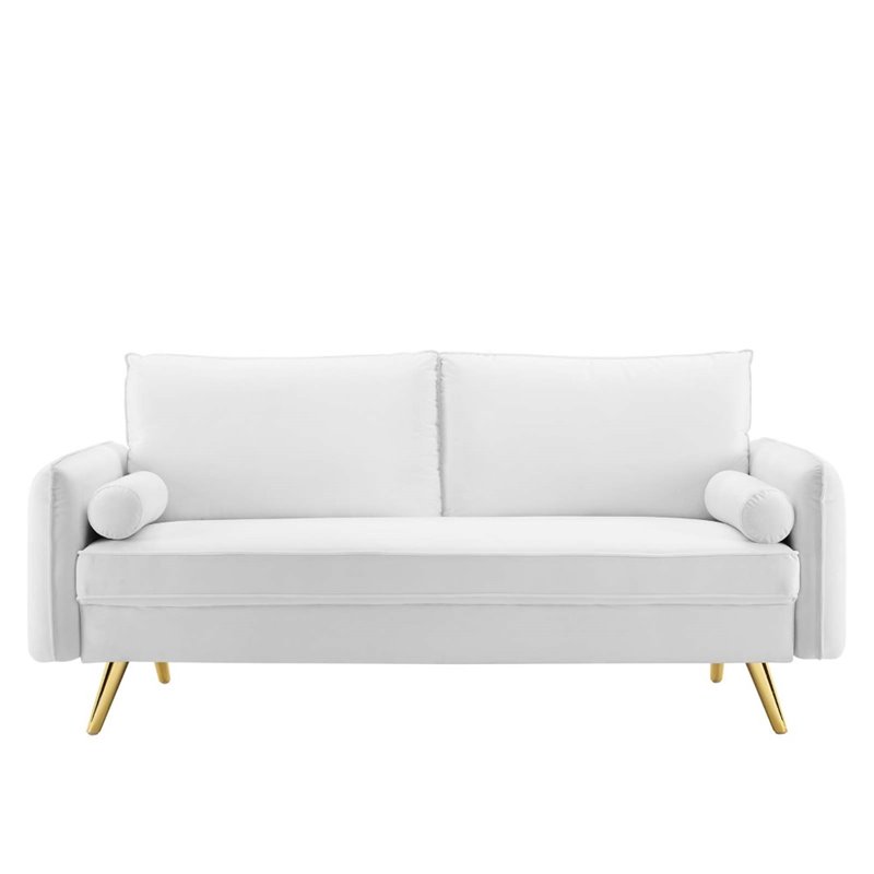 Pemberly Row Modern Performance Velvet & Metal Sofa in White / Gold