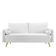 Pemberly Row Modern Performance Velvet & Metal Sofa in White / Gold