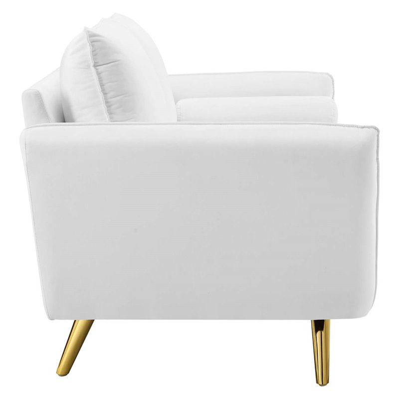 Pemberly Row Modern Performance Velvet & Metal Sofa in White / Gold