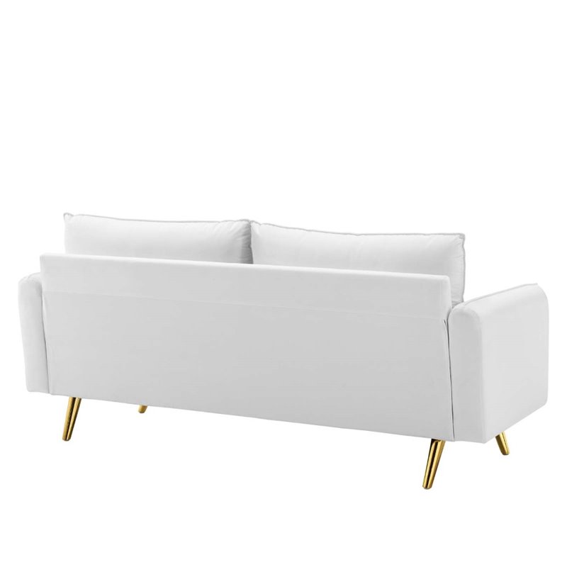 Pemberly Row Modern Performance Velvet & Metal Sofa in White / Gold