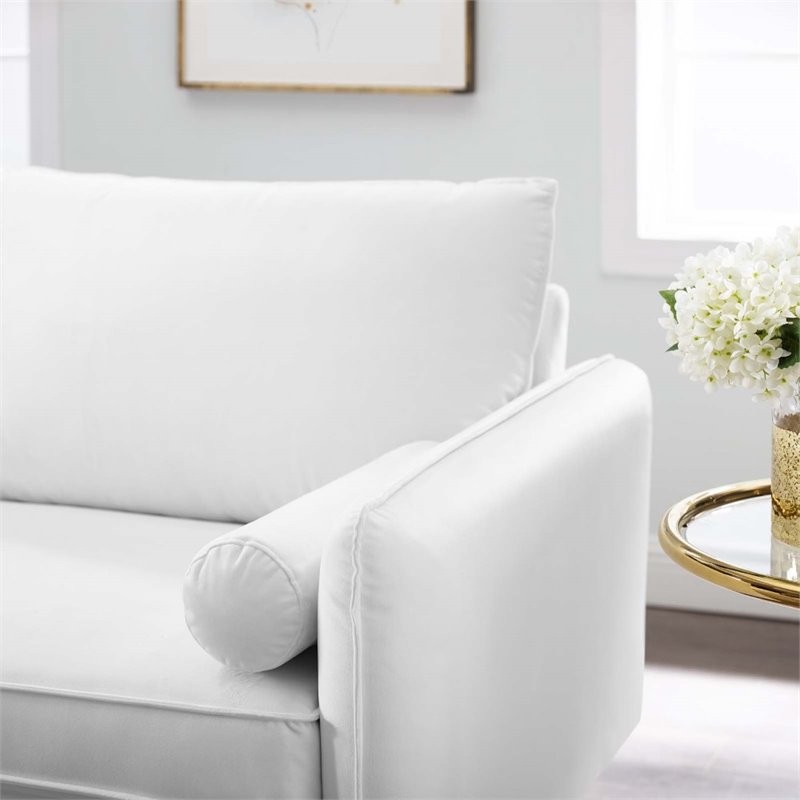 Pemberly Row Modern Performance Velvet & Metal Sofa in White / Gold
