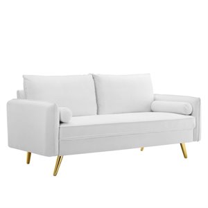 Pemberly Row Modern Performance Velvet & Metal Sofa in White / Gold